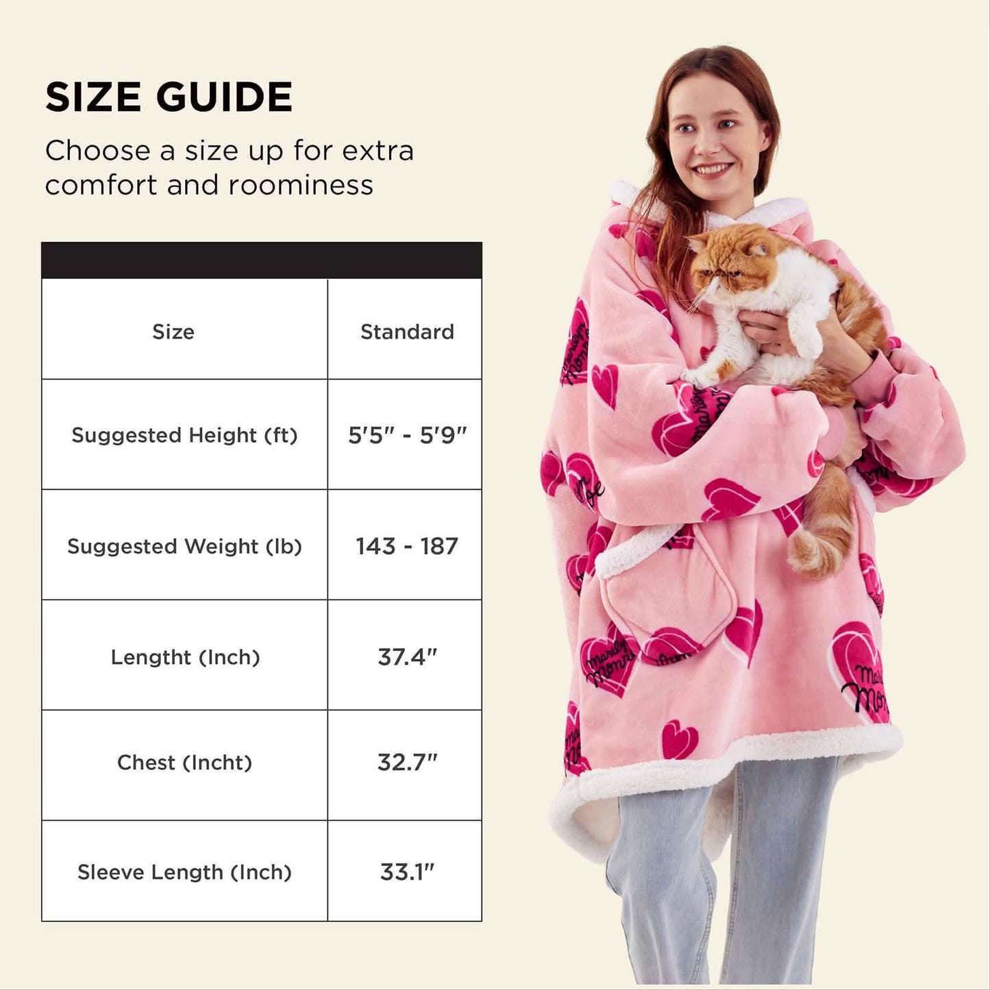 GentleSoft™ Sherpa Fleece Wearable Blanket- Pink Heart