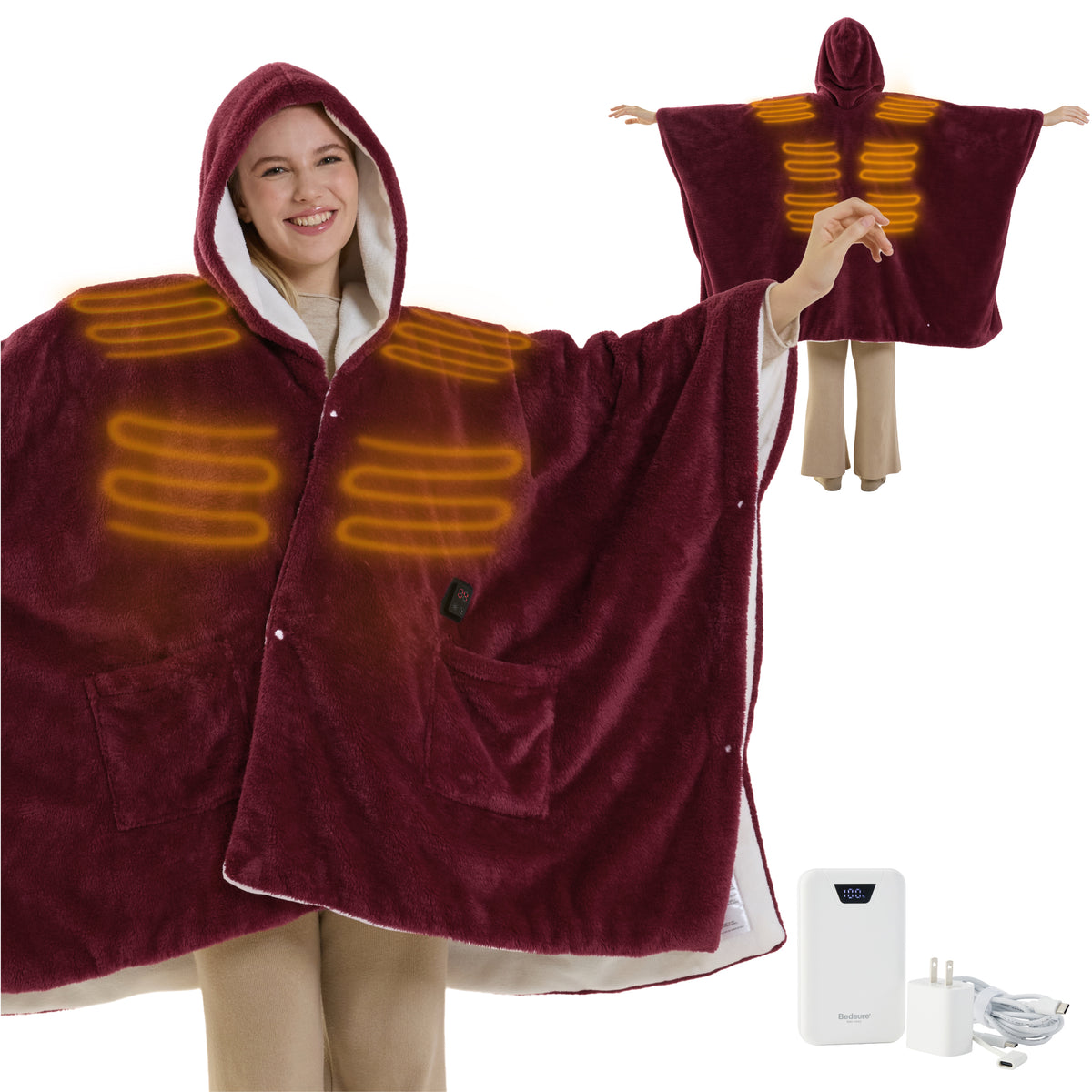 Heated Shaggy Fleece Blanket Hoodie