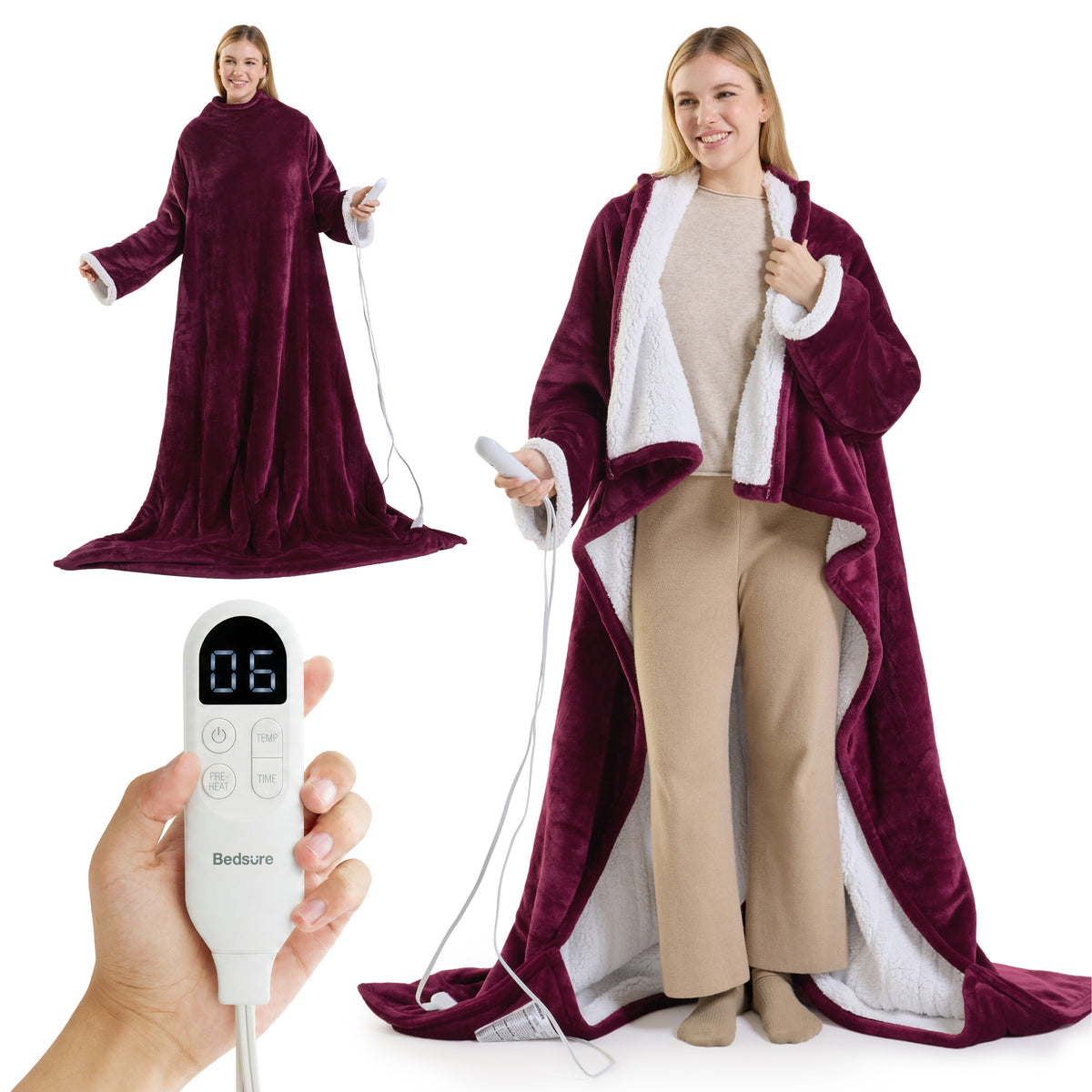 Full-body Sherpa Fleece Heated Blanket Hoodie