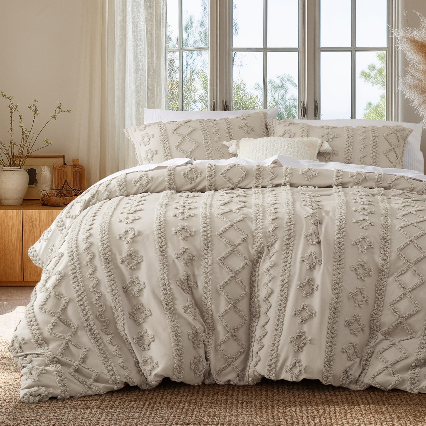 Boho Tufted Embroidery Duvet Cover Set