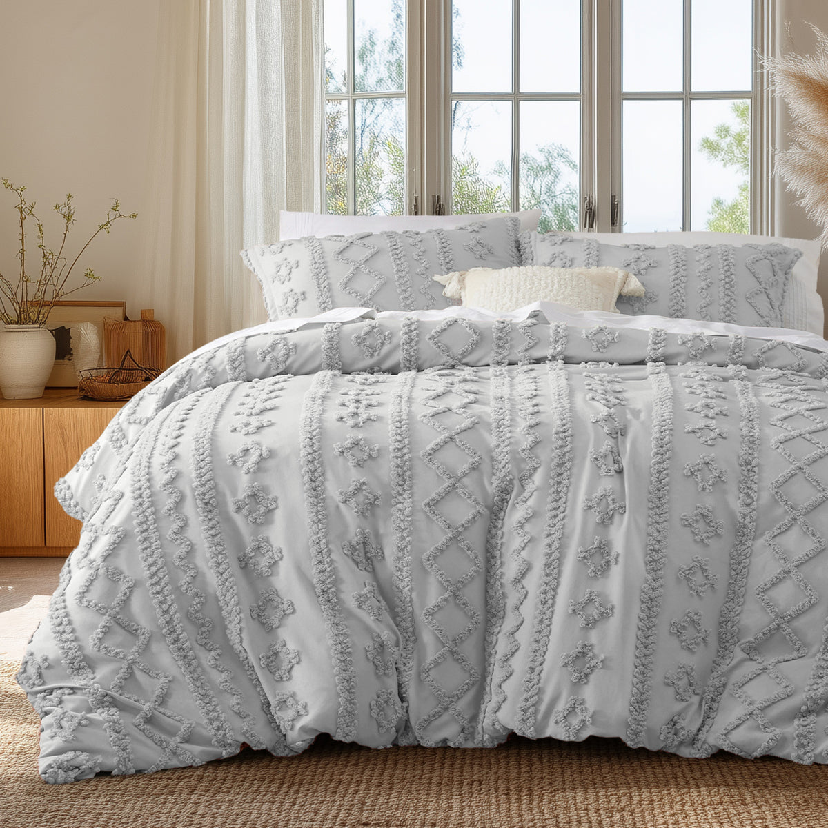 Boho Tufted Embroidery Duvet Cover Set