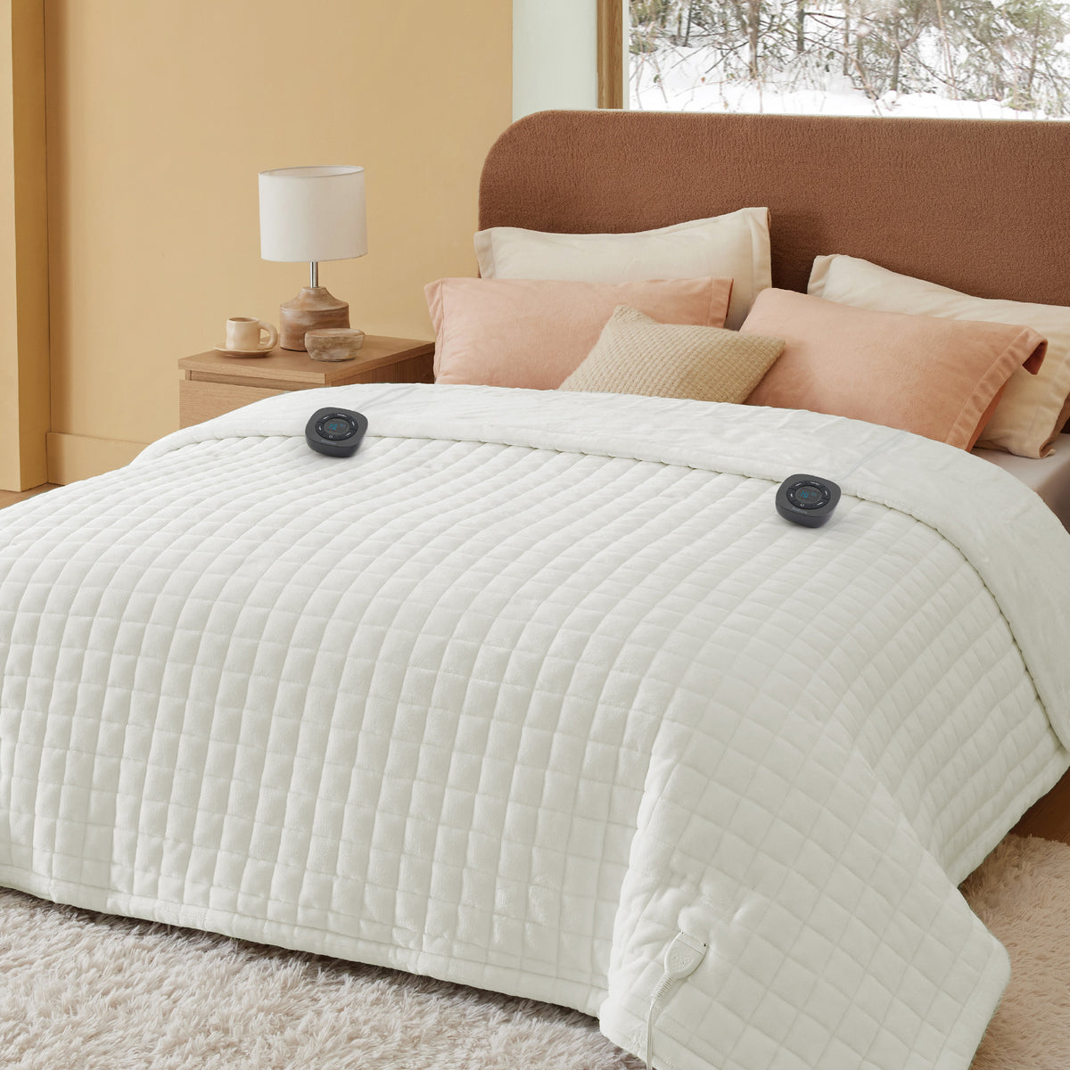 Quilted Sherpa Fleece Heated Blanket Grid