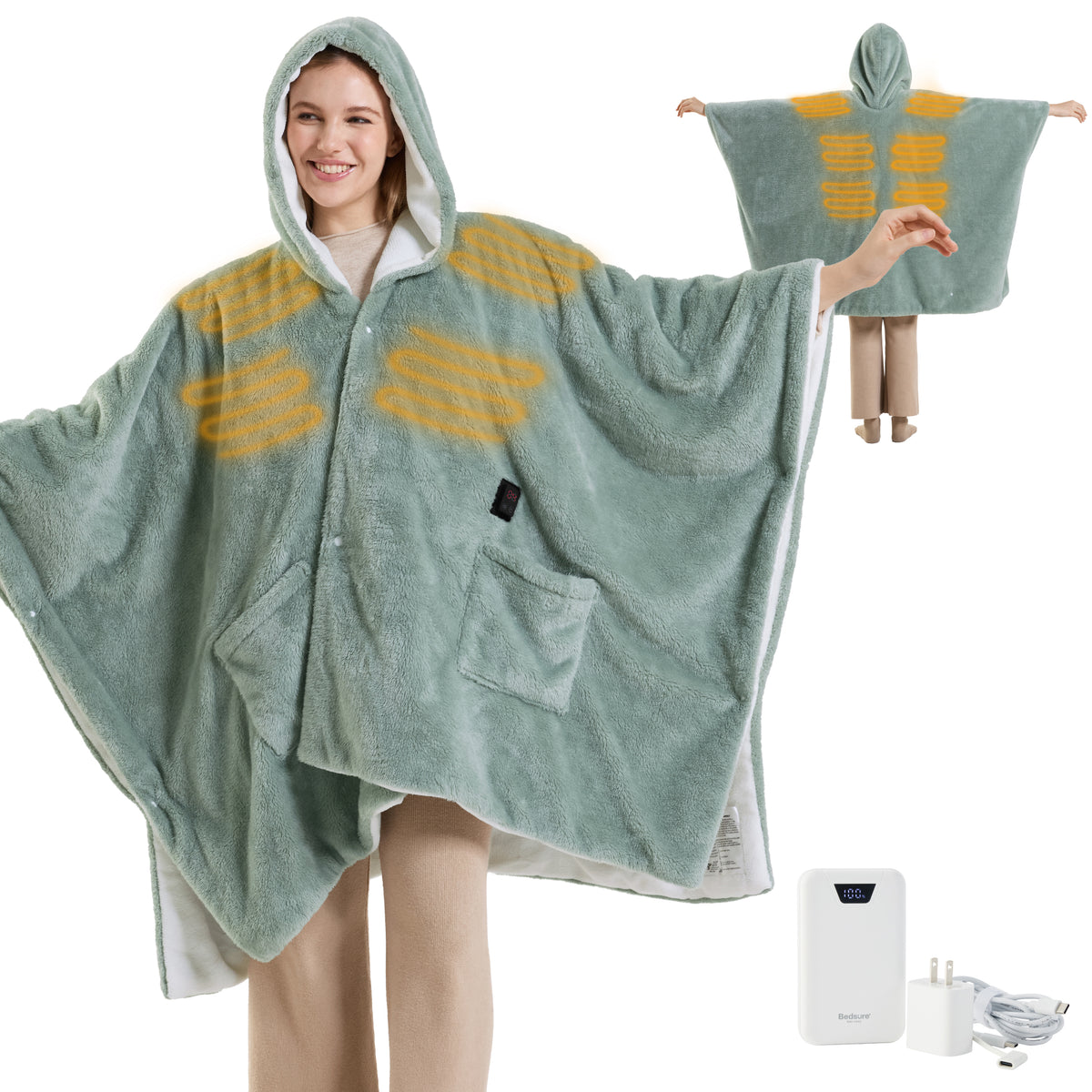 Heated Shaggy Fleece Blanket Hoodie