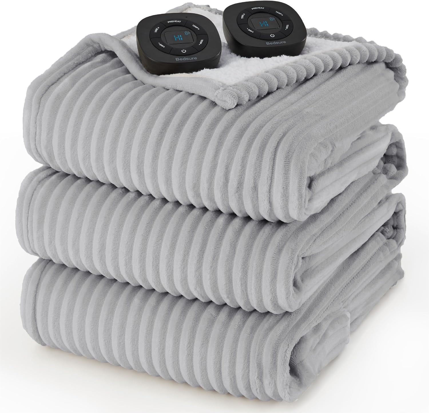 Bedsure Ribbed Flannel Heated Blanket