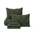 Dark green Pintuck Bed-in-a-Bag set with comforter, pillowcases, and sheets.