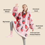 Sherpa Fleece Printed Short Wearable Blanket Hoodie Crystal Rose