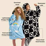 Bedsure Printed Shaggy Sherpa Blanket Hoodie Sea Foam