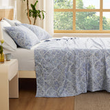 Bedsure 100% Cotton Floral Print Sheet Set Blue