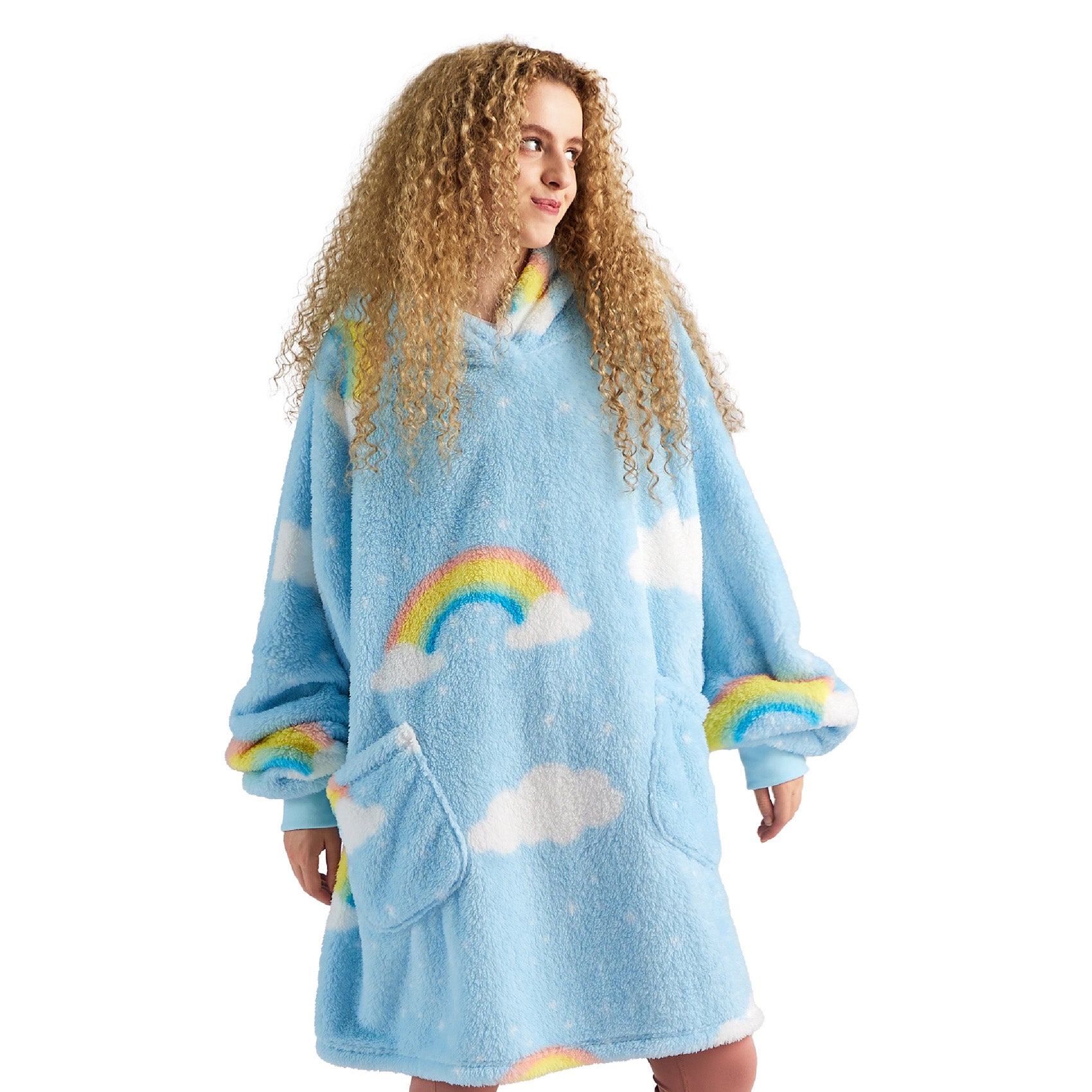 GentleSoft™ Printed Shaggy Sherpa Blanket Hoodie Sea Foam