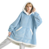 Sherpa Fleece Zippered Short Wearable Blanket Hoodie