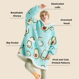 Sherpa Fleece Printed Short Wearable Blanket Hoodie Mint Green