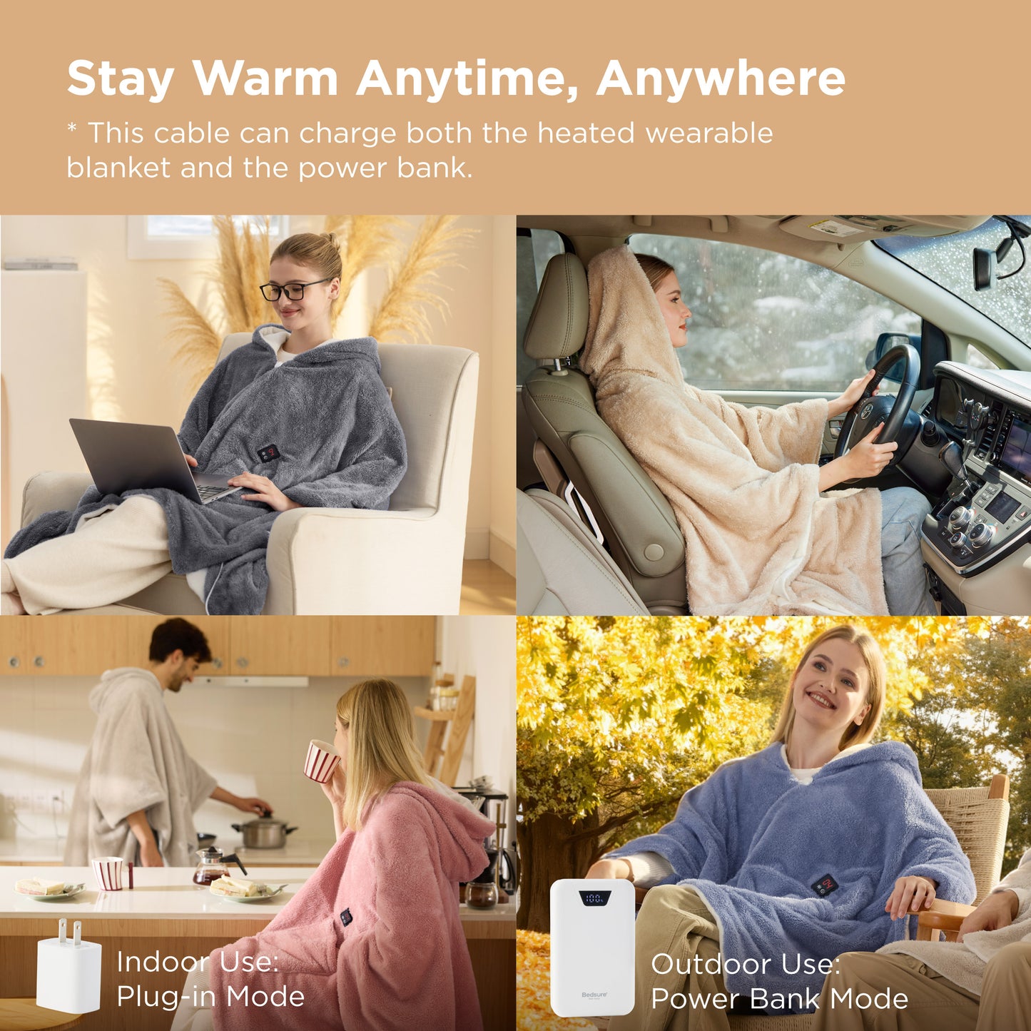 GentleSoft® Heated Shaggy Fleece Blanket Hoodie