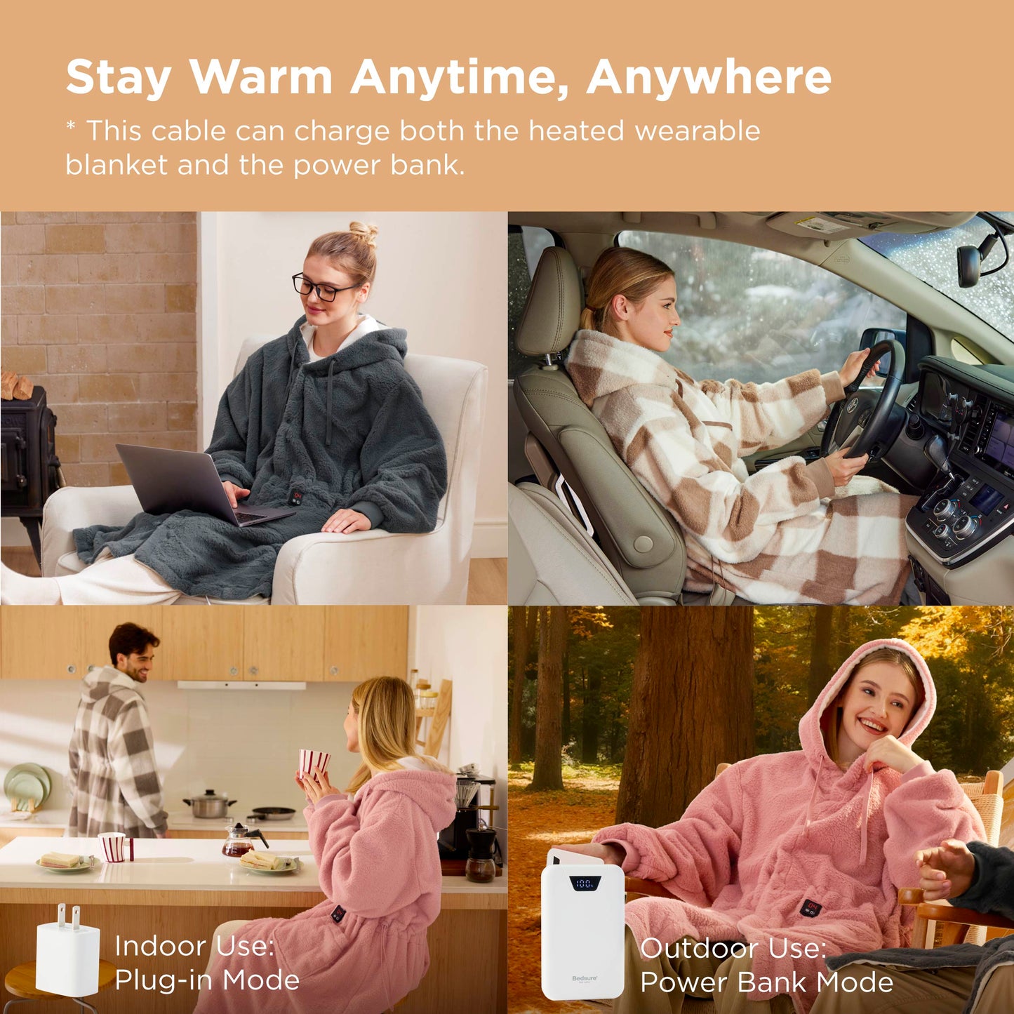 GentleSoft® Heated Faux Cashmere Blanket Hoodie