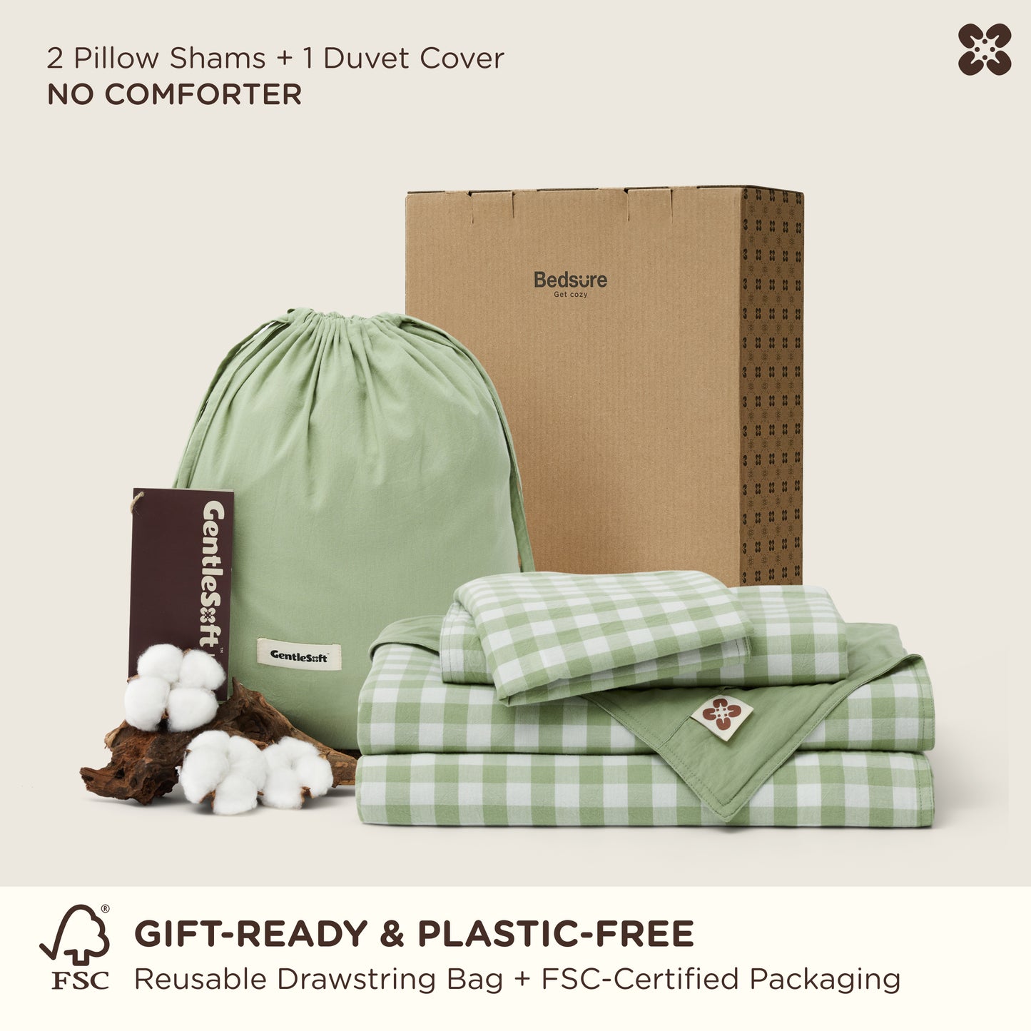 GentleSoft® Gingham Washed Cotton Duvet Cover Set