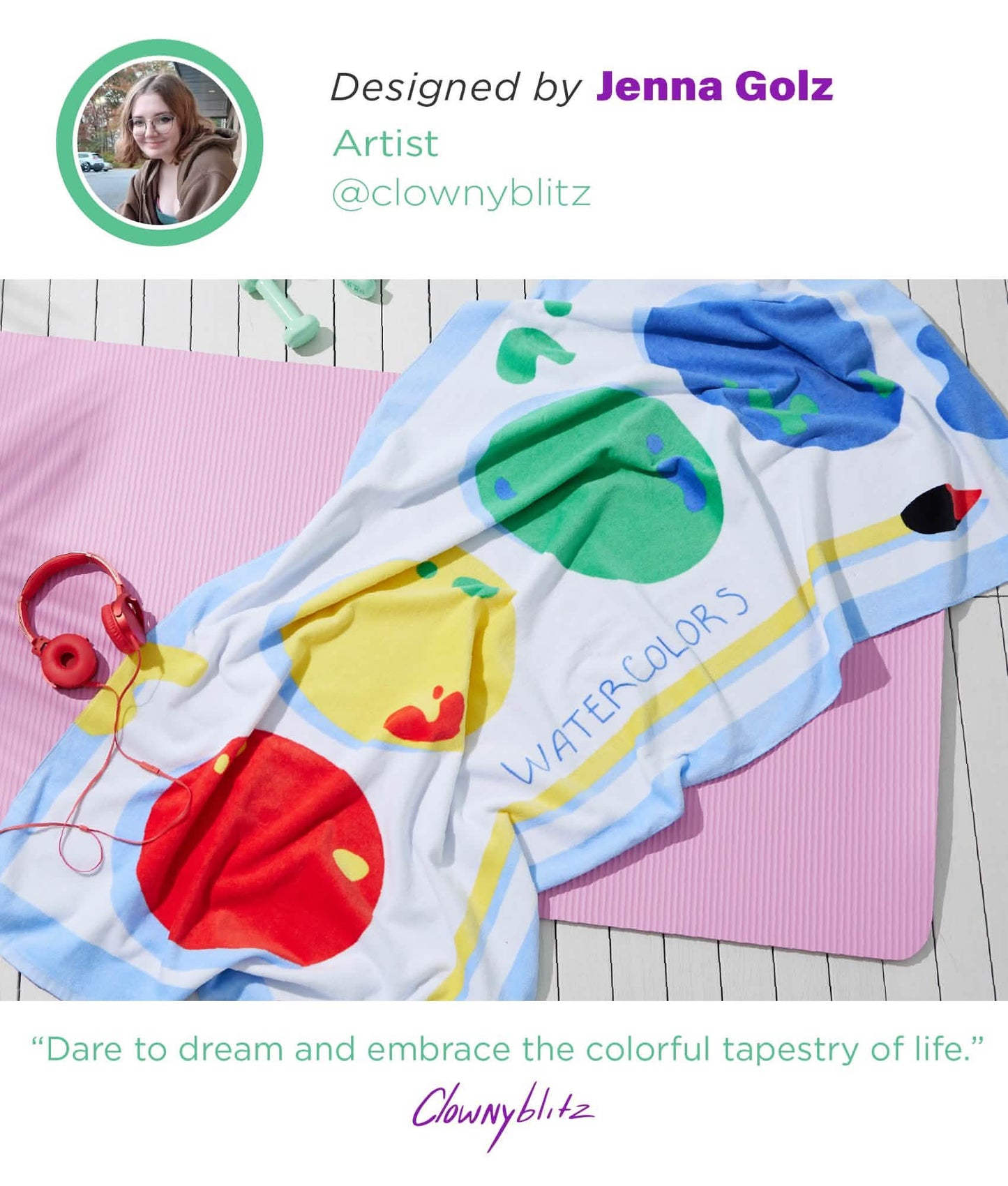 GentleSoft™ U by 100% Cotton - Watercolors Oversized Beach Towel