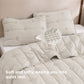 Beige prewashed diamond quilt set with vintage dot stitch on soft fabric.