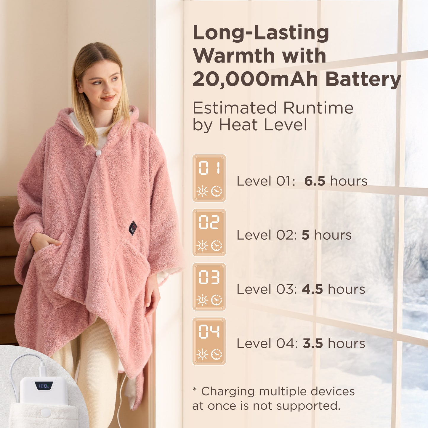 GentleSoft® Heated Shaggy Fleece Blanket Hoodie