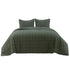 Dark green 100% cotton clover quilt set with stitched clover details and two shams.