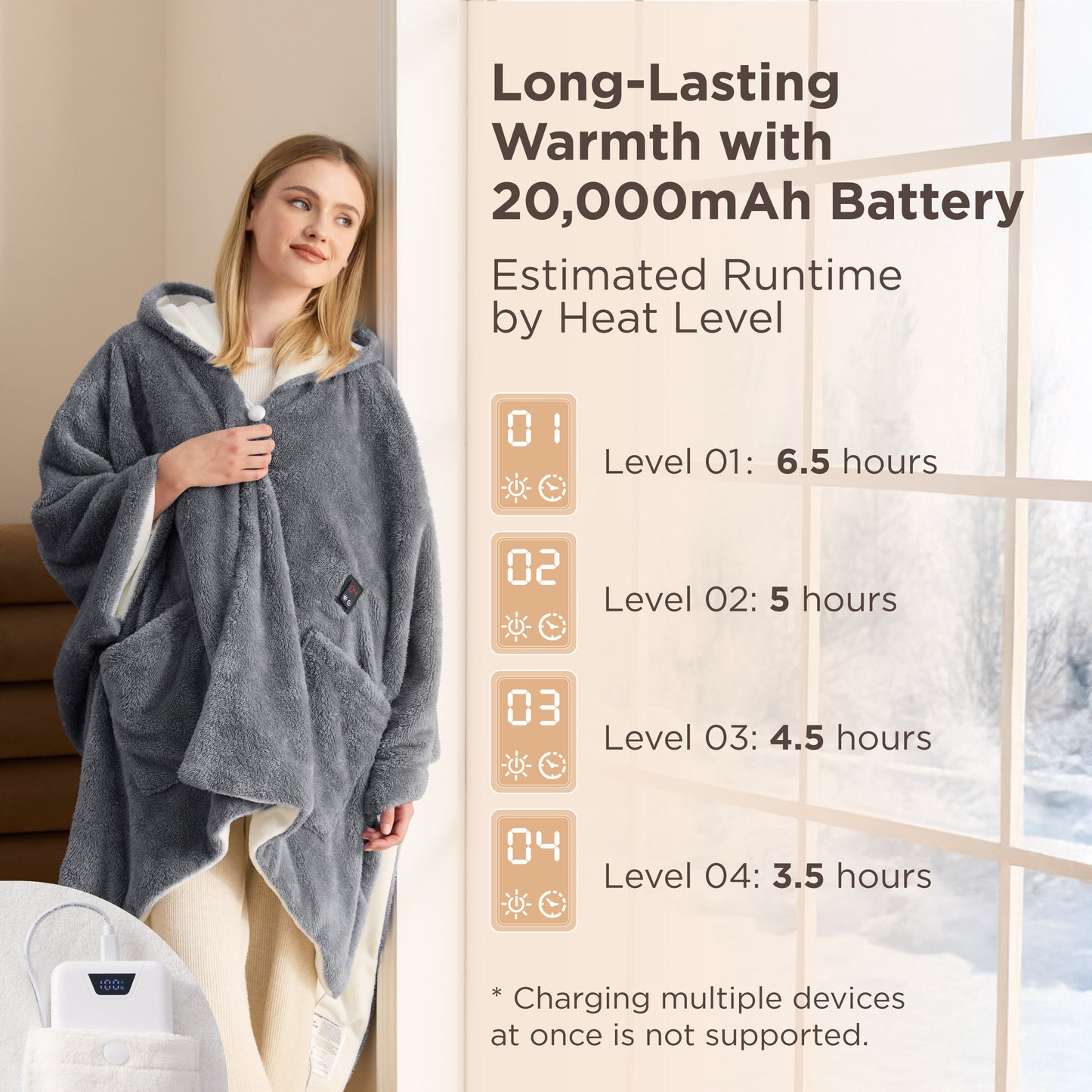 GentleSoft® Heated Shaggy Fleece Blanket Hoodie