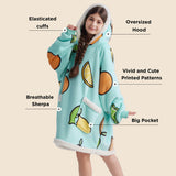 Bedsure Cute Printed Patterns Sherpa Blanket Hoodie Teal