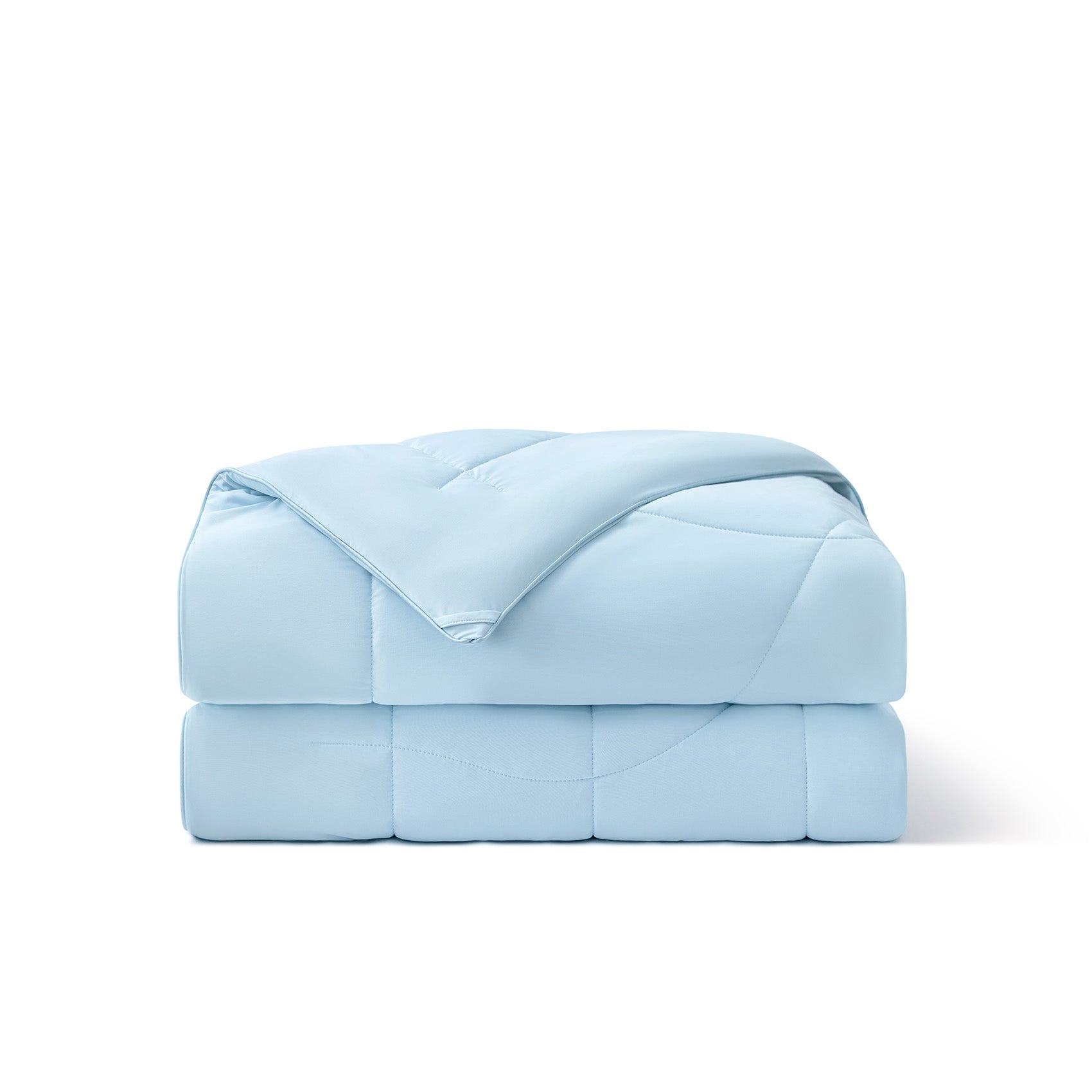 Light blue reversible cooling comforter with diamond quilting