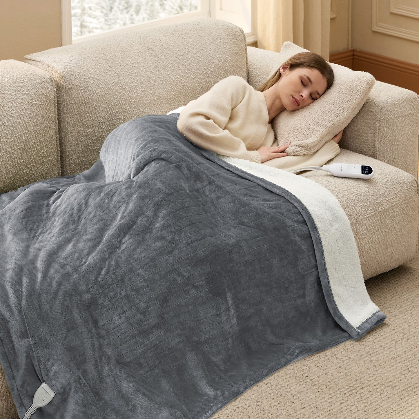 Solid Flannel Heated Blanket