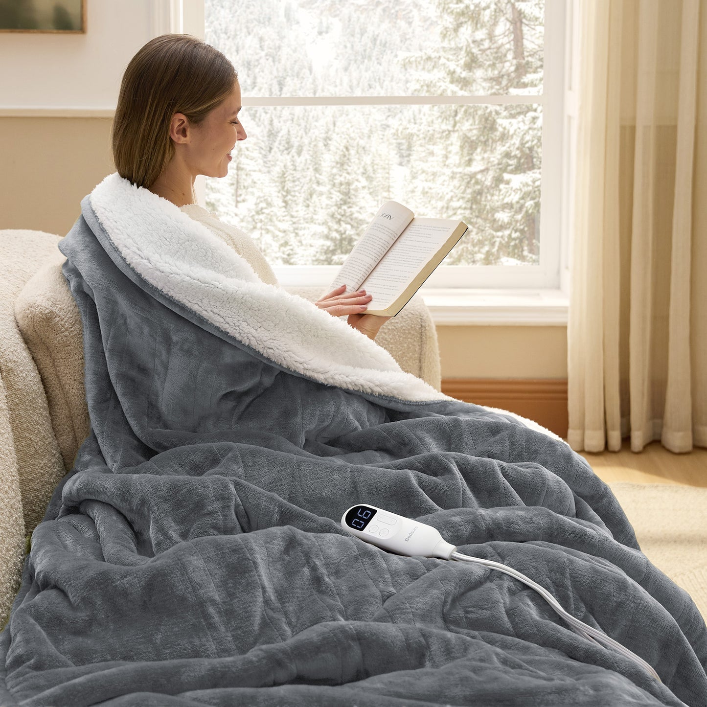 Solid Flannel Heated Blanket