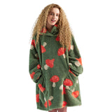 Printed Shaggy Sherpa Blanket Hoodie Olive Green