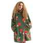 Printed Shaggy Sherpa Blanket Hoodie Olive Green