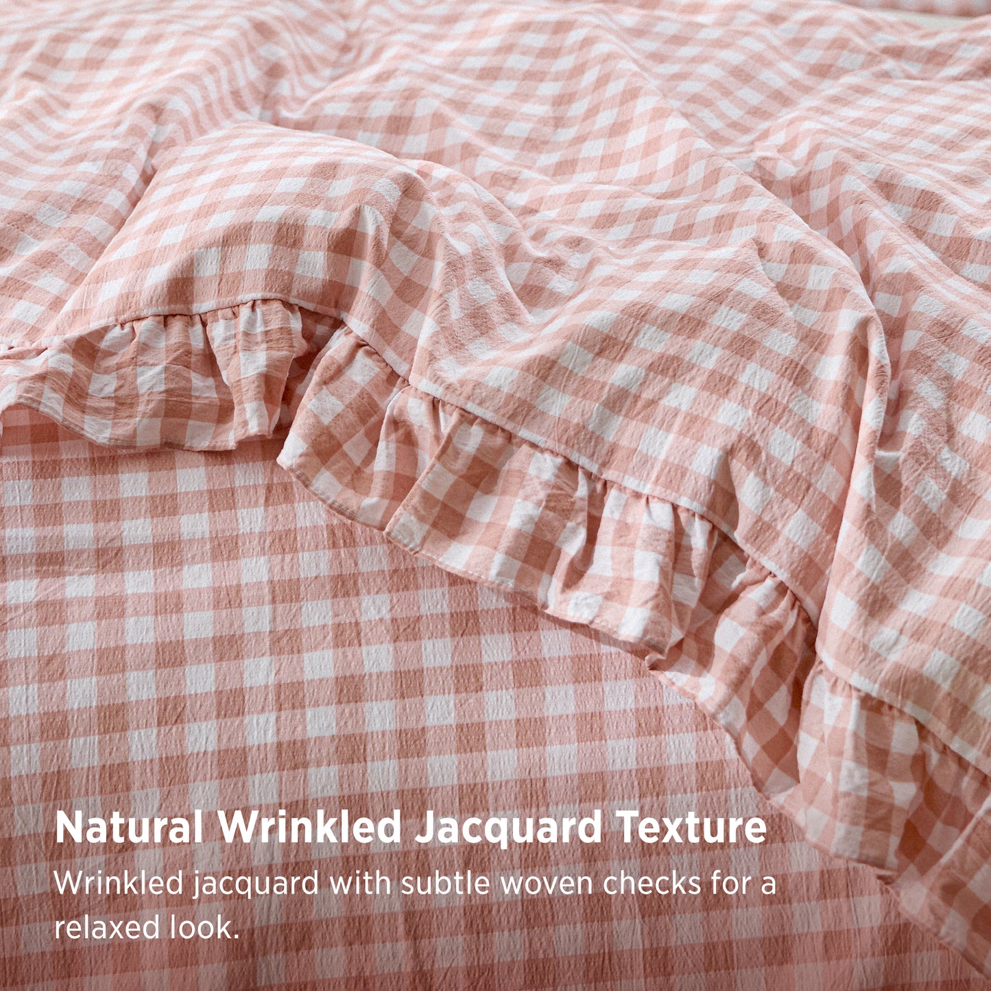 Ruffled Cotton-Like Gingham Duvet Cover Set