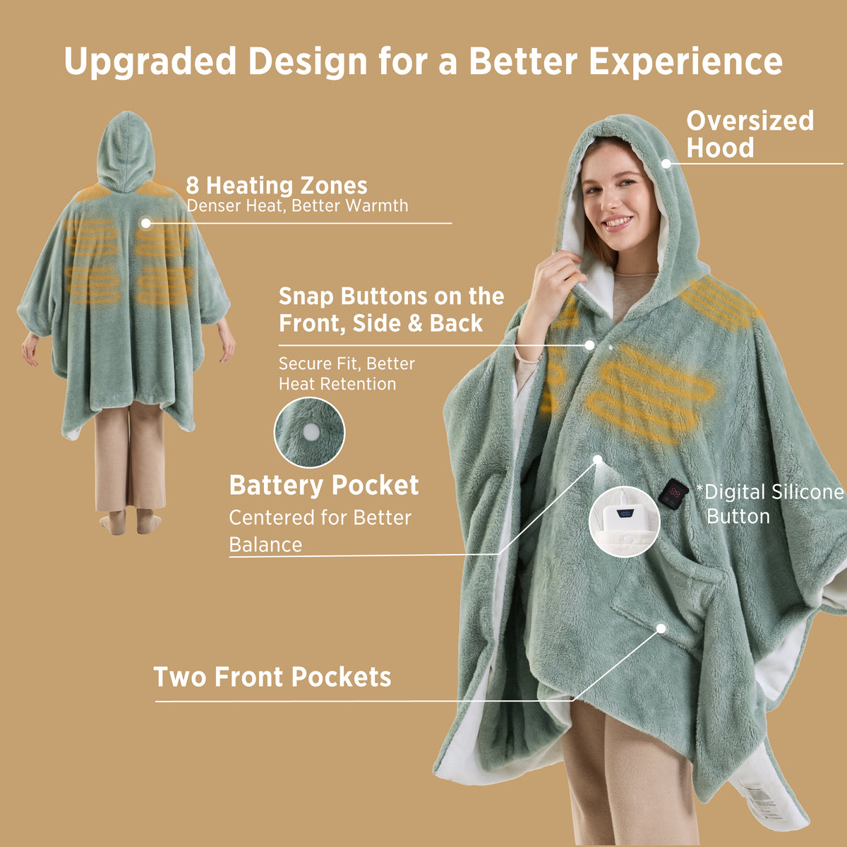 Heated Shaggy Fleece Blanket Hoodie