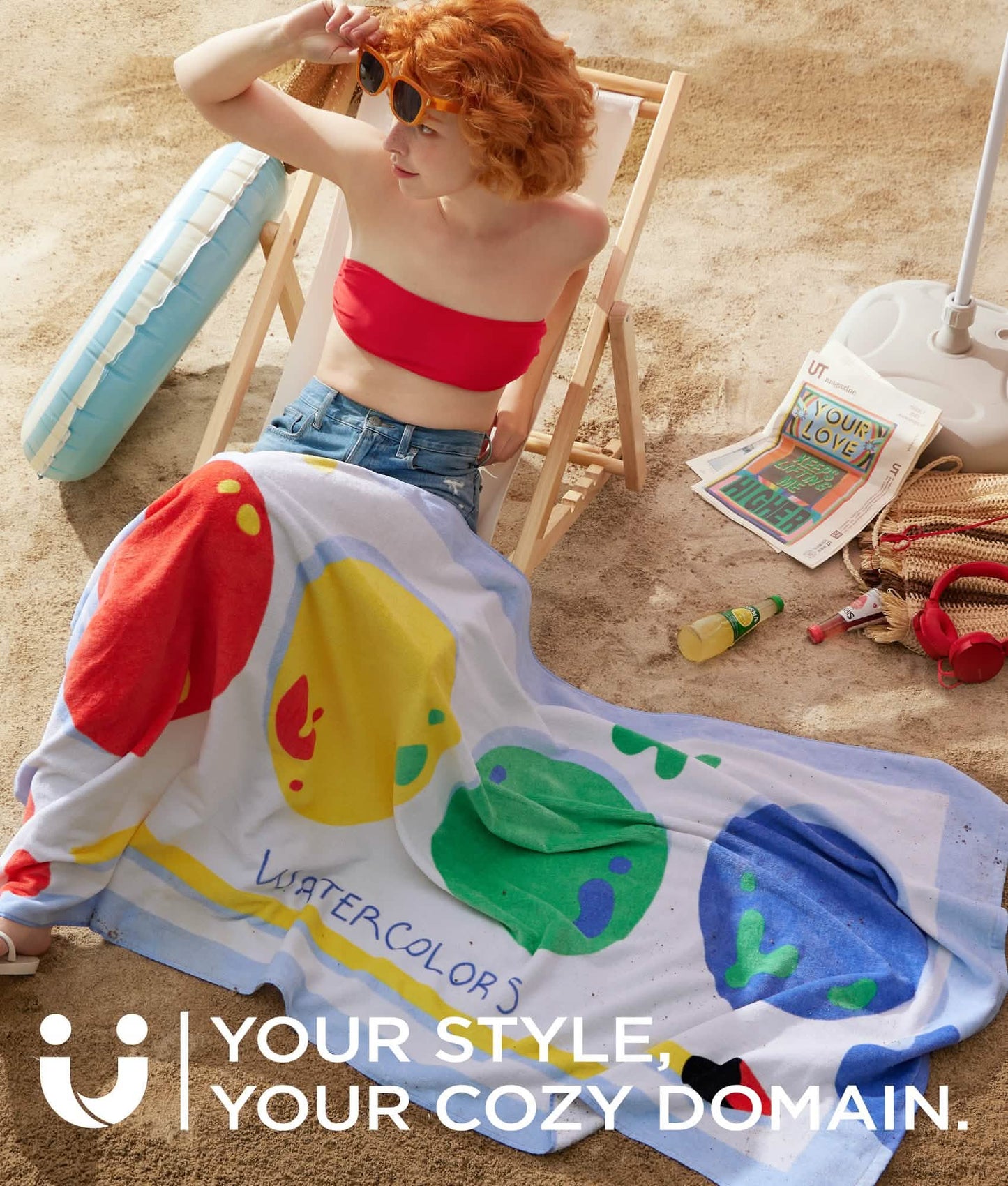 GentleSoft™ U by 100% Cotton - Watercolors Oversized Beach Towel