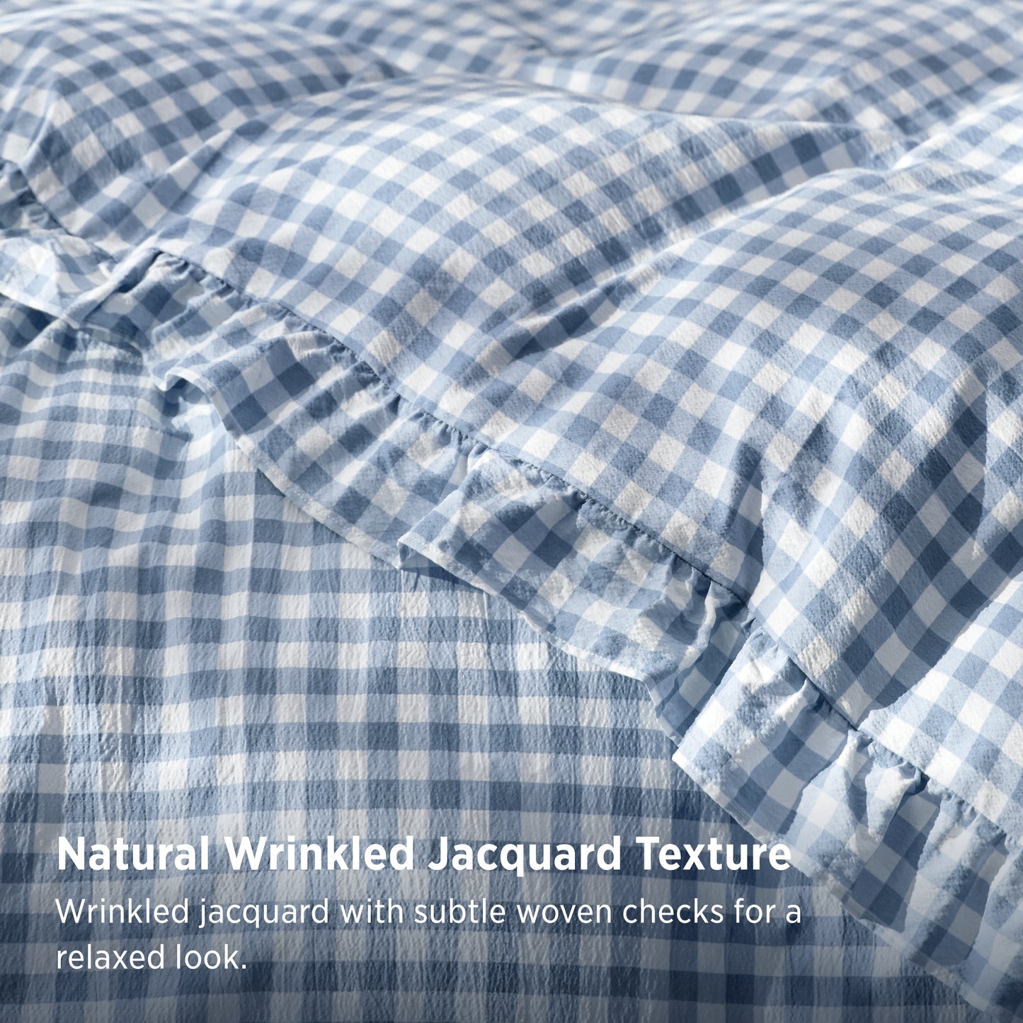 Ruffled Cotton-Like Gingham Duvet Cover Set