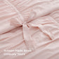 Pink ruched comforter set with handcrafted artisan bows.