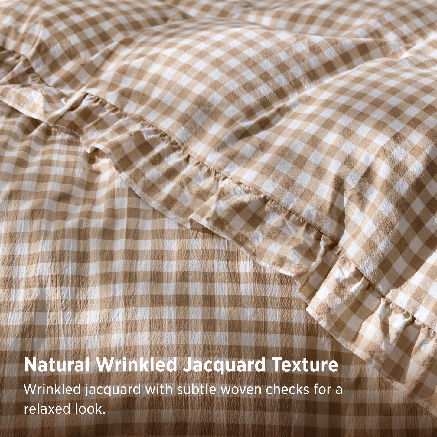 Ruffled Cotton-Like Gingham Duvet Cover Set