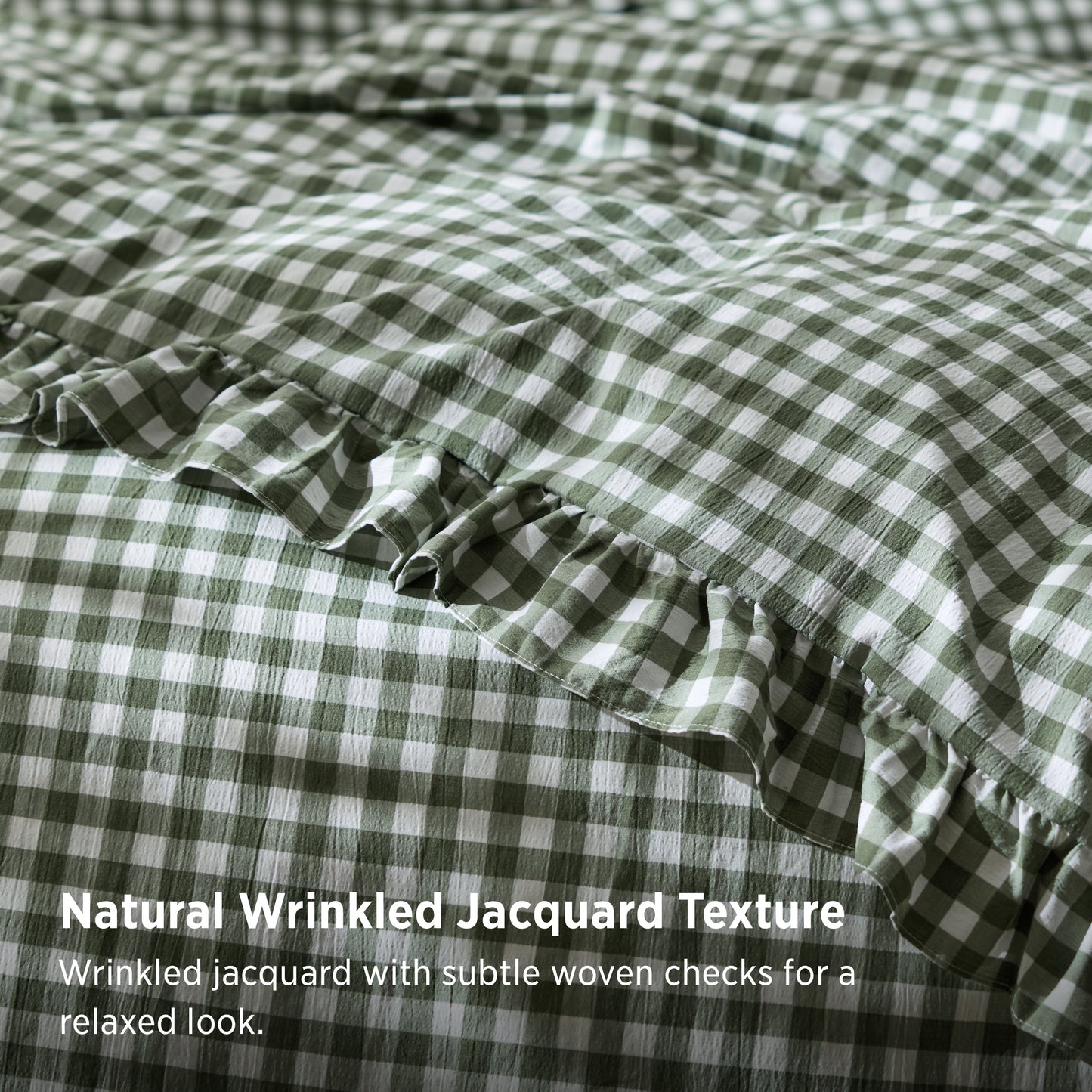 Ruffled Cotton-Like Gingham Duvet Cover Set