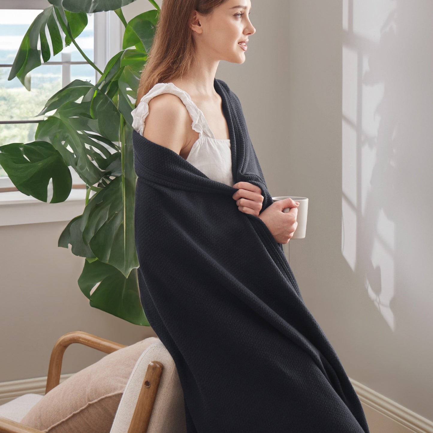 100% Cotton Herringbone Woven Blanket