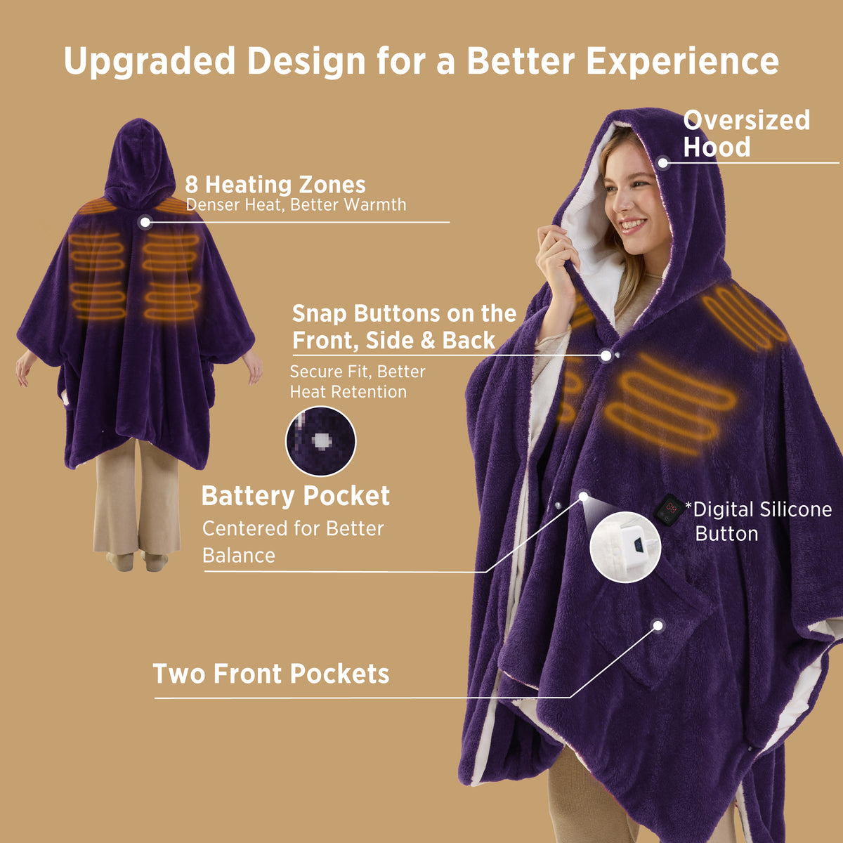 Heated Shaggy Fleece Blanket Hoodie