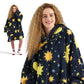 Printed Shaggy Sherpa Blanket Hoodie Navy Blue