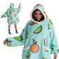 Cute Printed Patterns Sherpa Blanket Hoodie Teal