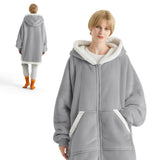 Sherpa Fleece Zippered Short Wearable Blanket Hoodie