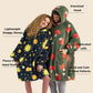 Printed Shaggy Sherpa Blanket Hoodie Navy Blue