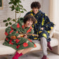 Printed Shaggy Sherpa Blanket Hoodie Navy Blue