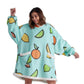Cute Printed Patterns Sherpa Blanket Hoodie Teal