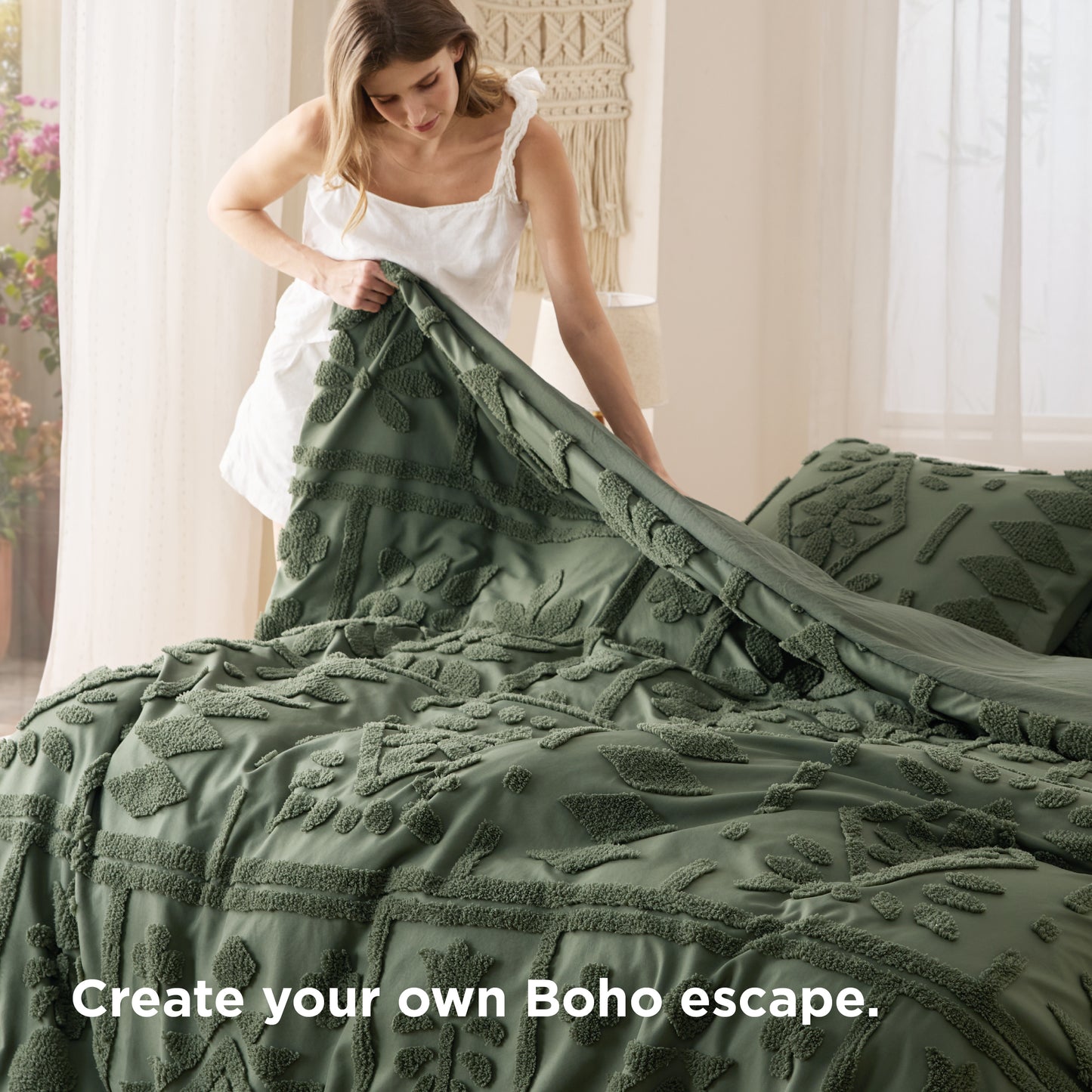 Boho Tufted Embroidery Duvet Cover Set