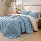 Elegant blue prewashed diamond quilt set with dot stitch design, polyester