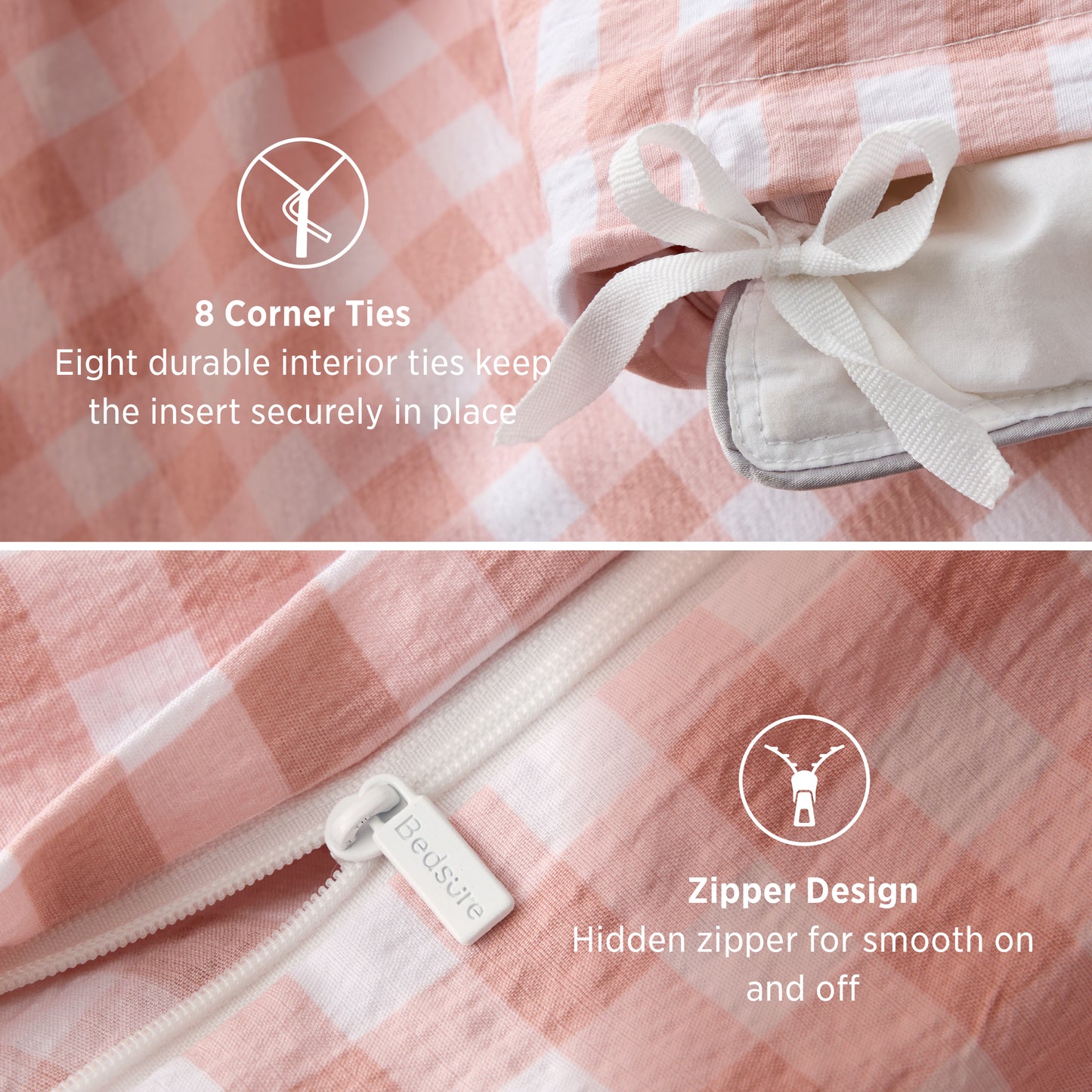 Ruffled Cotton-Like Gingham Duvet Cover Set