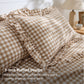 Ruffled Cotton-Like Gingham Sheet Set