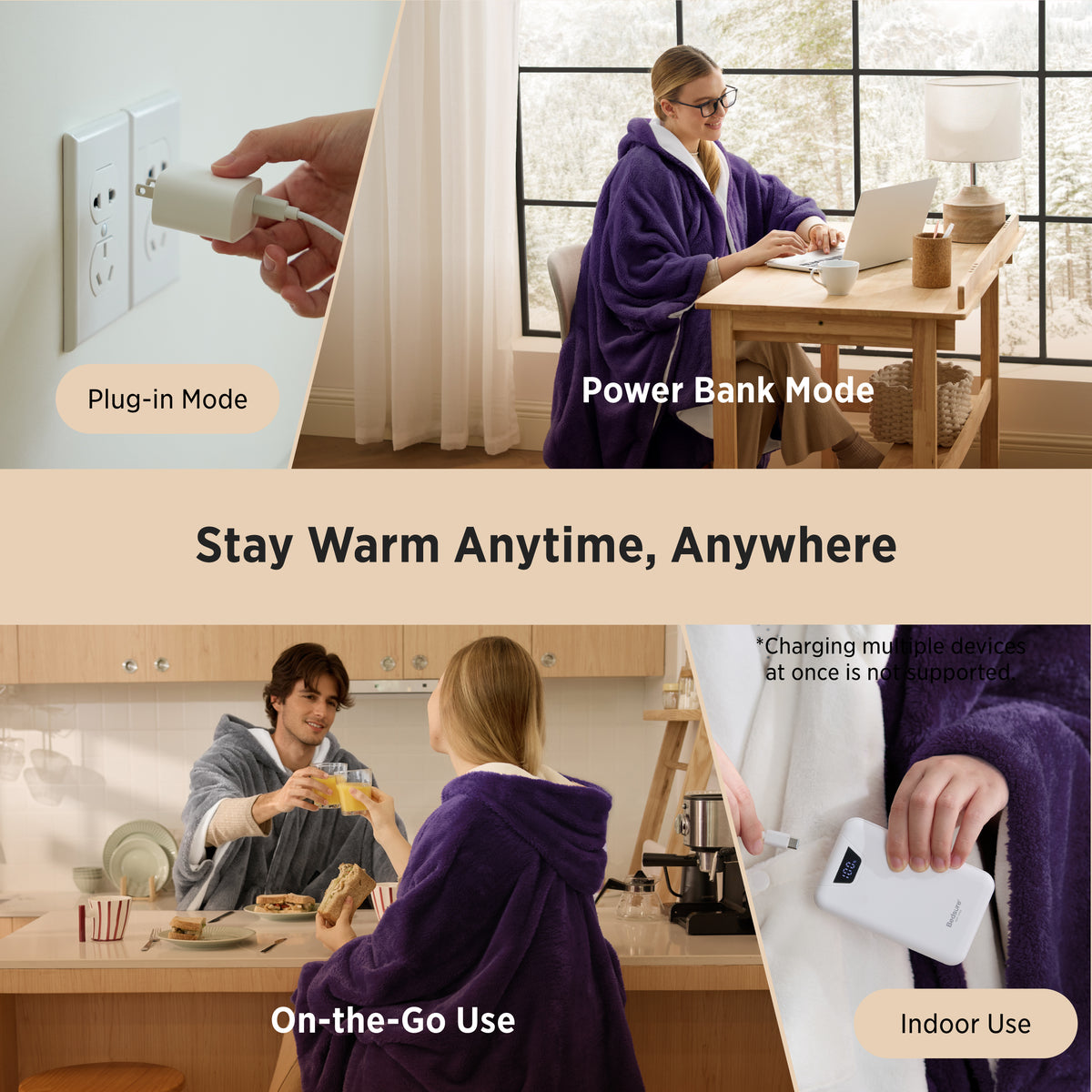 Heated Shaggy Fleece Blanket Hoodie