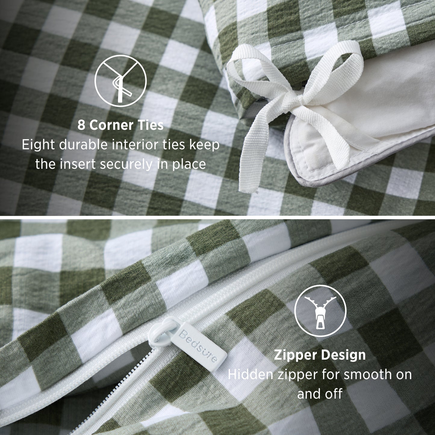 Ruffled Cotton-Like Gingham Duvet Cover Set